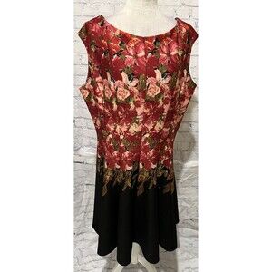 Danny & Nicole Black & Rose Floral Fit & Flare Cocktail Party Dress Size 18